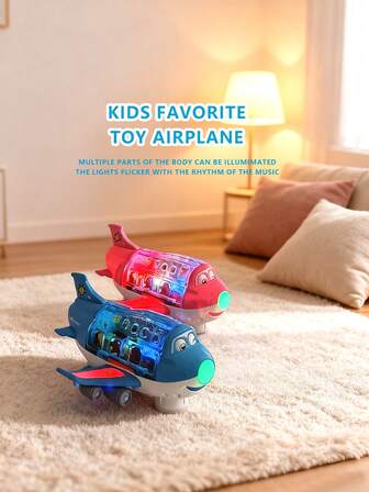 Juguete de avión Toysery para niños, con acción de choque y avance, vuelo universal, rotación de acrobacias, avión de juguete con luces LED intermitentes y sonidos para niños y niñas (sin baterías incluidas)
