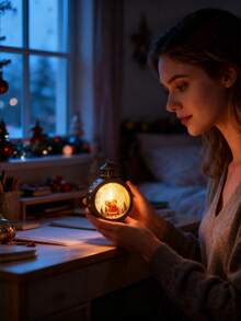 Conjunto de 2 Mini Lanternas de Natal Portáteis para Pendurar, Lanternas de LED Portáteis para Velas, Luminárias de Natal Vintage Pequenas para Decoração Noturna, Presente Brilhante, Luz de Vela Impressa para Janela, Lindos Acessórios de Iluminação para o Natal, Decoração Festiva para Festas, Decoração de Casa, Decoração de Quarto, Decoração de Jardim, Decoração de Fadas para Festas, Decoração de Festivais, Decoração de Natal, Decoração de Ação de Graças, Decoração de Casamento, Decoração de Outono, Decoração de Inverno