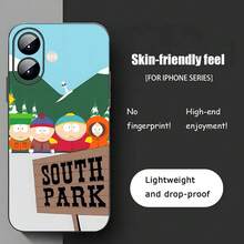 Custodia per telefono con motivo cartoni animati di South Park, compatibile con 17, 16, 15, 14, 13, 12, 11, X, XR, XS, 8 Plus, Mini, Pro e Pro Max, morbida e antiurto, colore nero