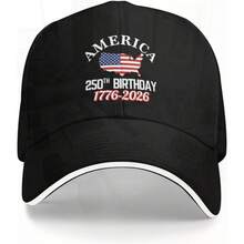America 250th Birthday Cap 1776-2026 - Adjustable Snapback Patriotic USA Flag Hat With 250 Years Of Independence Design, Lightweight Breathable Unisex For Men & Women, 4th Of July Gift, 250th Anniversary Collectible, Machine Washable (Black/Red/White) - Ideal For Everyday & Special Events, Commemorative American Flag Headwear - 黑色 - 查看 2