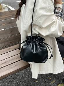 2025 New Fashion Solid Color Mini Bucket Crossbody Bag - Black - View 5