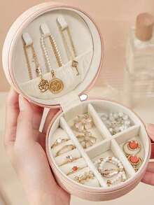 1/5 صندوق تخزين مجوهرات محمول متعدد الألوان - صندوق دائري فسيح مع سحاب، لتخزين الأقراط والقلائد والأساور والخواتم - تصميم بسيط كلاسيكي عالي الجودة للعرض، صندوق مجوهرات دائري صغير للسفر، صندوق مجوهرات مزود بسحاب، صندوق تخزين دائري للمجوهرات مع غطاء، حاوية تخزين الأقراط والأقراط، منظم محمول للطاولة والمكتب والغرفة والخزانة