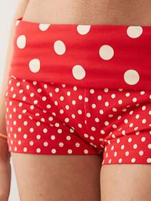 Women Polka Dot Mini Lounge Shorts Y2K Low Rise Foldover Yoga Micro Shorts Slim Fit Going Out Boyshorts Pajama Sleepwear Bottoms - Đỏ - Xem 2