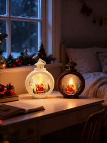 Conjunto de 2 Mini Lanternas de Natal Portáteis para Pendurar, Lanternas de LED Portáteis para Velas, Luminárias de Natal Vintage Pequenas para Decoração Noturna, Presente Brilhante, Luz de Vela Impressa para Janela, Lindos Acessórios de Iluminação para o Natal, Decoração Festiva para Festas, Decoração de Casa, Decoração de Quarto, Decoração de Jardim, Decoração de Fadas para Festas, Decoração de Festivais, Decoração de Natal, Decoração de Ação de Graças, Decoração de Casamento, Decoração de Outono, Decoração de Inverno