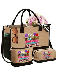 Sac à main avec motif d'enseignant avec bandoulière et sac à cosmétiques, cadeau de la fête des enseignants, sac fourre-tout de rangement décontracté portable, sac de courses multifonction, sac cadeau personnalisé avec poches latérales, sac de plage avec foulard, sac de rangement de voyage simple, sac à bandoulière, sac à cosmétiques de voyage : idéal pour le maquillage en extérieur ! Cadeau de remise des diplômes - Multicolore - Voir 14