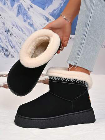 Women's Solid Color Casual Bohemian Fringed Snow Boots, Platform Slip-On Boots For College Parties, Autumn/Winter