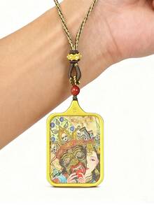 TUGGUO 1PC / Thangka Pendant Necklace, Stainless Steel Gold Plated With Agate Bead, Retro Art Religious Amulet Jewelry For Women & Men