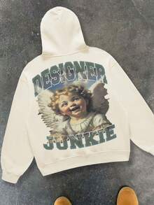 Designer  Hoodie With Cherub Graphic Men's Hoodies, Printed Hoodies, Unisex Hoodies And Casual Hooded Sweatshirts. Featuring A Casual Style Design And Comfortable Fit - Simply Fantastic! Such Lovely Printed Hoodies, Vintage-Style Hoodies (250g Polyester Fiber), Graphic Hoodies, Unisex Y2K-Style Hooded Sweatshirts - Màu be - Xem 2