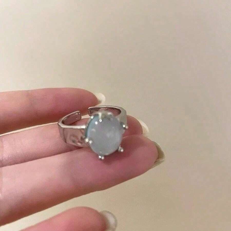 Blue Oval Adjustable Star Ring Minimalist Dainty Celestial Stacking Ring Gift For Her