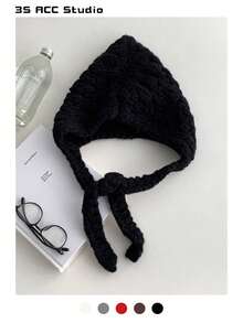 1 件女士纯色厚针织护耳拉法帽，秋冬新款保暖修脸针织帽，简约纯色拉法帽针织保暖耳罩头饰