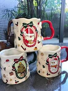 Ceramic Mug With Handle - Funny Christmas Coffee Cup, Gingerbread, Snowman, Candy Cane, Tree, Heart & Snowflake Patterns - Dishwasher - Red, Green, Golden, White - Ideal Christmas, Birthday, Valentine's Gift - Hand-Painted Look - Reusable Holiday Cup For Coffee, Tea, Hot Chocolate - Perfect For Home, Office, Or Party Decorations - Festive Design - Multicolor - View 2