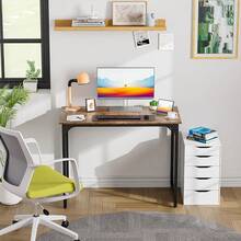 PayLessHere| 32 Inch Computer Desk| Brown| Office Desk With Metal Frame, Adjustable Feet|-Resistant, Scratchproof Surface| Sturdy Writing Table Home Office Or Study| Pack Of 1 - 棕色 - 查看 3