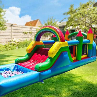 25 Ft(L) Inflatable Bounce House With Slide And Pool, Commercial Grade PVC, With Blower, Indoor Outdoor Inflatable Castle For Kids & Adults, 25 X 8 X 8.3 Ft