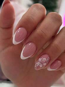 24pcs Acrylic French Manicure Medium Square Press-On Nails Set, Y2K Red Heart Shaped Artificial Nails, Suitable Nail Salons, Teenage Girls And Women Daily Wear And Holiday Party Decoration, Set - Nhiều màu 5 - Xem 8