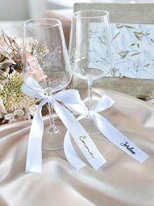 1/3/5/7pcs Custom Champagne Cup Bows,Personalized Wine Glass Ribbons,Name Labels For Drinks, Seating Cards, Decorative And Stylish, High-Quality, Fashionable, Exquisite Customization, Personalized,Suitable For Weddings, Parties, Birthdays - Multicolor - View 2