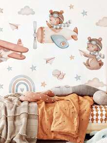 1Pc Cartoon Cute Bear And Plane Wall Stickers Waterproof Removable PVC Room Kindergarten Home Decoration Wall Decals - Multicolor - View 8