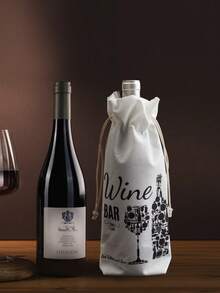 1 pieza Bolsa de almacenamiento de vino tinto, bolsa de exhibición de vino y champán, bolsa de regalo. Estampado clásico impreso en lino, diseño de cordón doble, bolsa de embalaje de vino, bolsa de regalo. Para regalar, coleccionar, exhibir en el gabinete. Navidad, boda, cumpleaños, embalaje de regalo. Adecuado para todas las estaciones, reutilizable.