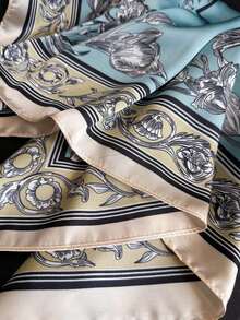 1pc Women's Luxury Floral Print Silk Satin Square Scarf, Fashion Versatile Headband And Bandana, Elegant Hair Scarf Or Shawl Wrap, Lightweight Neck Scarf For Tourism, Vacation, Daily Commuting, Leisure Outfits, And Chic Gift Accessories - 藍色 2 - 查看 4