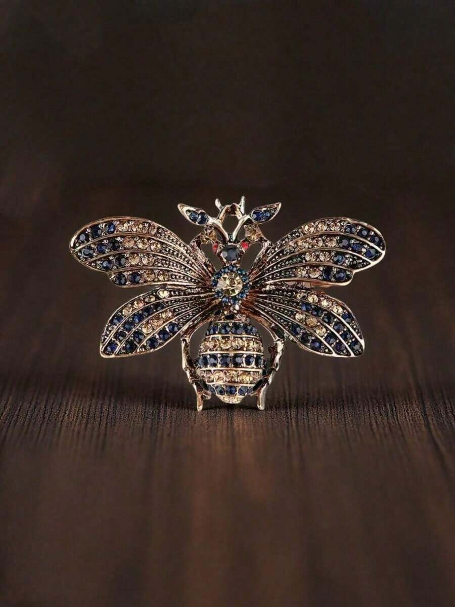 "Fashionable & Elegant Colorful Rhinestone Butterfly Brooch, Sparkling Pin For Party & Casual Occasions, Versatile Office Shirt & Jacket Jewelry, Perfect Christmas & Halloween Gift" - Đồng - Xem 1
