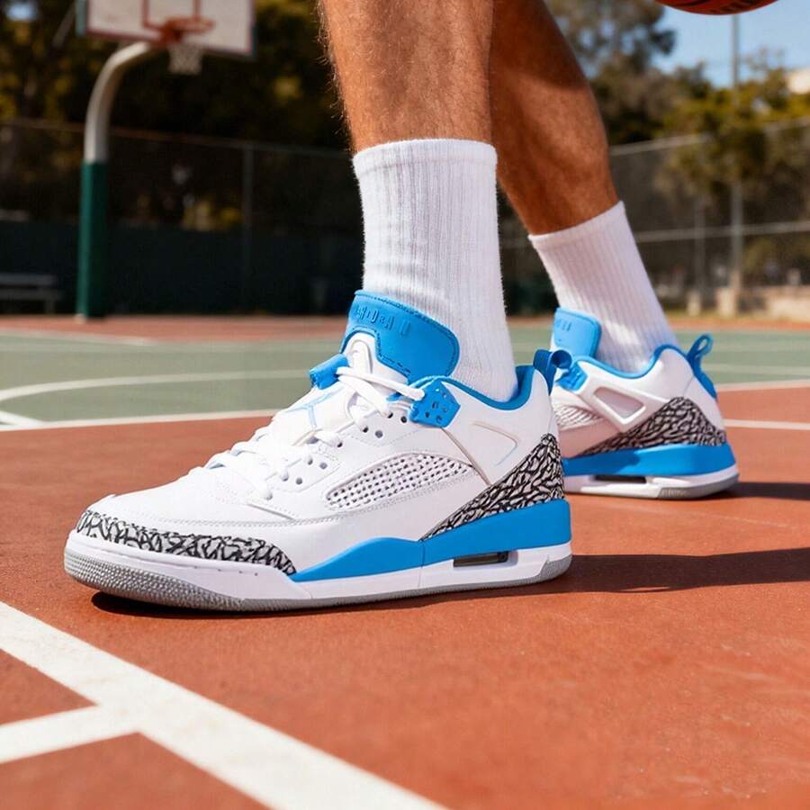 男子實戰訓練籃球鞋 男鞋運動鞋 JORDAN SPIZIKE LOW 透氣舒適藍白休閒鞋 Air氣墊緩震籃球鞋 FQ1759-141