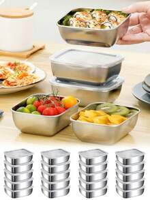 Wadah Penyimpanan Makanan Stainless Steel dengan Tutup Flip, Wadah Kedap Udara untuk Dapur, Anti Bocor, Dapat Ditumpuk, Cocok untuk Pengorganisasian Dapur, Berkemah di Luar Ruangan, Acara Keluarga, Kantor dan Sekolah - MultiWarna - View 2
