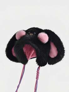 1 pieza Gorro de orejeras de felpa cálido de otoño/invierno, Sombrero de cubo con orejas de conejo lindo, Sombrero de invierno grueso y esponjoso para mujer - Multicolor - Ver 6