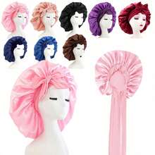Silky Satin Sleep Bonnet For Women With Adjustable Bow Ties - Luxurious Hair Protection Cap For Curly/Natural Hair, Multi-Color Options, Soft Nighttime Hair Care Essential,Bonnet,Shower Cap,Hair Products And Accessories For Barber Salon Beauty Travel Essentials,Back To School,Travel Holiday Essentials,Hair Accessories For Women - Multicolor - View 1