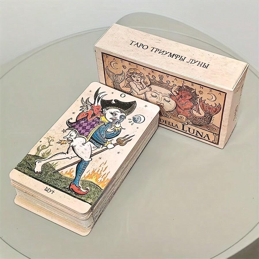 Böser Mond Turm Deck, Russische Version 78 Karten, exquisites künstlerisches Design, komplexe Muster, perfekt für Partyspiele und Weihnachts-, Halloween-, Thanksgiving-Geschenke