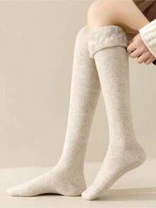 1 Pair Thick Knitted Over,The,Knee Socks, Soft Anti,Static, Warm & Comfortable, Fits Over,The,Knee, Multi Colors Available, Autumn/Winter, Cozy Socks - Multicolor - View 6