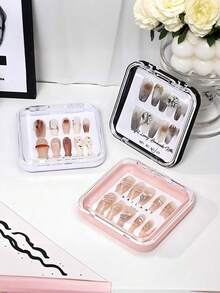 30/10/1pc,便携式美甲沙龙流行可穿戴美甲甲板布置展示盒,三折三层美甲透明防尘收纳盒,适用于指甲、耳环、戒指、各种小饰品收纳,带胶带,美甲收纳盒,折叠首饰收纳盒,可穿戴美甲透明收纳盒,可穿戴美甲三折便携式收纳盒,可收纳指甲,美甲收纳的最佳礼物