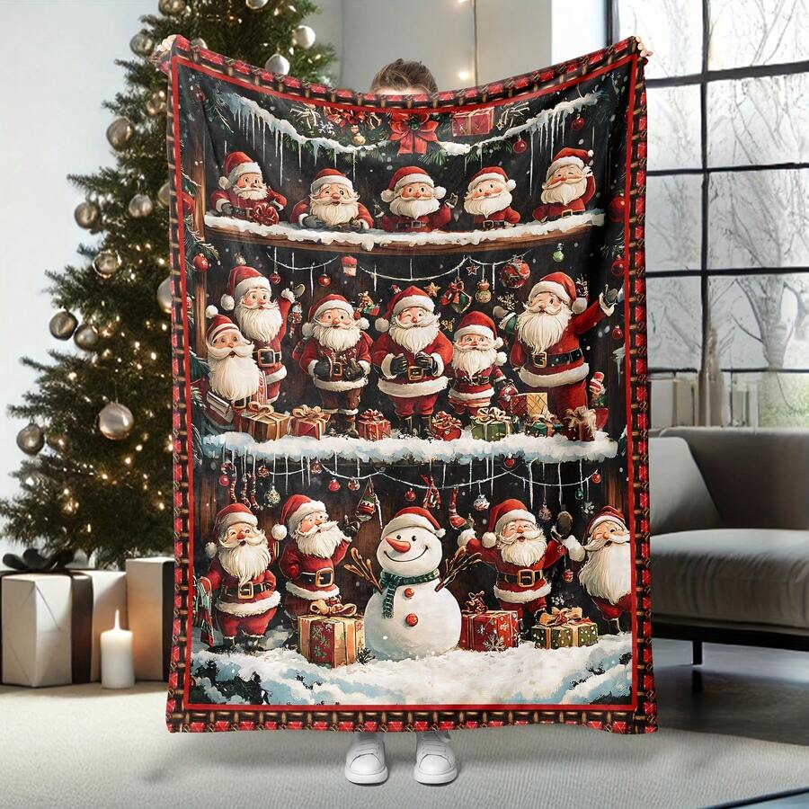 Christmas Cartoon Theme, Beautiful Christmas Tree, Dog,Santa Claus,Animal, Snowman, Deer, Candy Design,Super Soft Flannel Printed Blanket,As Birthday Gifts, Family, Wedding, Souvenir Blankets, Polyester Blankets Suitable For All Seasons, Washable, Machine Washable, Lightweight, Breathable, Comfortable, Warm, Unique, 280gsm For Him, Her Personalized Ideal Gifts For Her, Him, Family, Boyfriend, Girlfriend, Father, Family, Mother, Lover, Daughter, Son, Grandfather, Grandmother, Friend, Classmate, Pet. Perfect Nap, Camping, Travel, Home, Daily Life, Office Decoration, Birthday, Anniversary, Valentine's Day, Thanksgiving, Christmas, Halloween, Mother's Day, Father's Day, Wedding, New Year Gifts ,Sofa,Bed,Car,Bedroom,Living Room,Office, Outdoor Camping, Beach,Wall Decoration - 多色7 - 查看 1