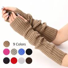 New Women Arm Warmers Japanese White Black Goth Knitted Fingerless Gloves Ankle Wrist Sleeves Harajuku 52cm Gloves