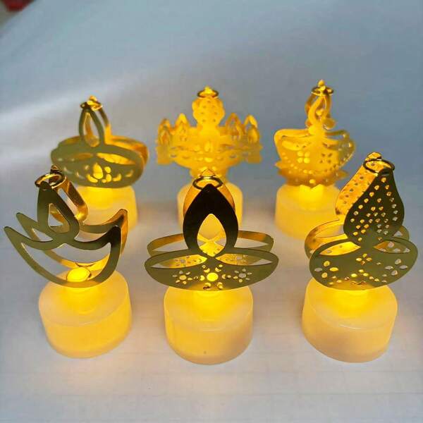 6 sztuk elektrycznych świeczek Diwali Diya, dekoracja hinduskiego święta Deepavali, lampka nocna LED zasilana bateriami, oświetlenie nocne