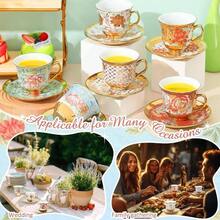Set Of 12 Tea Cups And Saucers Tea Party Decorations Floral Porcelain 5.4 Oz British Women Birthday Party, And Mother's Day - 時尚風格 + 6 - 查看 3