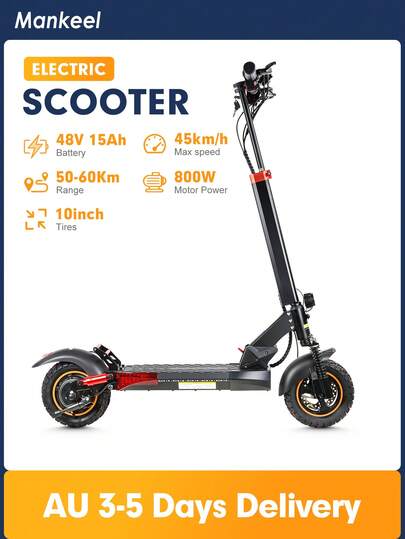 Mankeel 800W Electric Scooter For Adults & Teens: 25mph Top Speed & 35-Mile Range. Features 10" Off-Road Pneumatic Tires, Dual Disc Brakes & Suspension, RGB Lights, Turn Signals, A USB Charging Port, And An LED Display. Its Foldable, Compact Design Is Ideal For Urban Commuting And Makes A Great Birthday Day Gift.