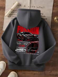 1pc Tween Boy Casual Printed Pullover Sweatshirt, Thermal Lined, Long Sleeve, Autumn/Winter - Dark Grey - View 4