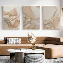 3pcs Abstract Beige Fluid Art Posters, Wall Art Posters, Optional Frame