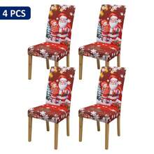 1/4/6pcs Christmas Print Chair Covers, Santa Claus & Bell Printed Elastic Dining Chair Slipcovers, Removable & Washable Home Decor, Christmas Party Decoration - Multicolor - View 9