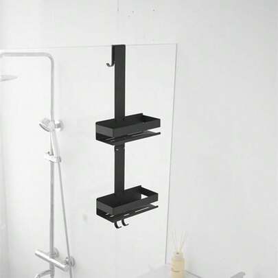 Organizador de ducha dorado sobre la puerta de ducha, organizador de ducha colgante de 2 niveles sin perforación, estante de almacenamiento de ducha para ducha interior, baño, recámara,