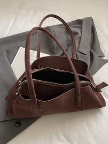 2025 New Retro Niche Design Asymmetrical Geometric Suede Handbag, Large Capacity Commuter Versatile Shoulder Underarm Bag, Fashionable And Tote