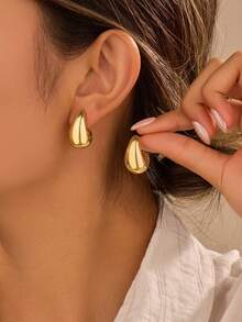 6/18件套时尚新款海星、贝壳、光滑水滴和凹凸C形金耳环耳钉套装，适合夏季旅行和度假 - 金色 - 查看 4