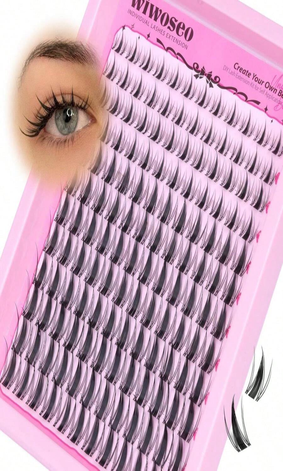 Wiwoseo Natural Lash Clusters Wispy Eyelash Clusters Natural Cluster Eyelash Extensions Pesta?As Postizas Naturales Wispy Lash Clusters Thin Invisible Band Lashes Clusters For Beginners (10-14MM) - ColorL - 查看 1
