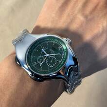 1 件男士复古千禧复古小众扭曲不对称腕表，高品质时尚防水男士石英表 - 彩色 - 查看 9