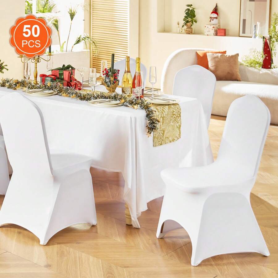 Housses de chaise pliantes en élasthanne élastique, universelles, avec revêtement incurvé, amovibles et lavables, pour mariage, banquet, fête, célébration, salle à manger (lot de 50, blanc) - 50Pcs Gewölbter Vorderbezug - Voir 1