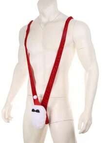 Men's Santa Claus Sexy Lingerie Bodysuit V-Neck Romper, Red - Red - View 2