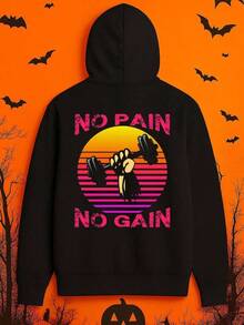 1 Pack Men'S Funny NO PAIN NO GAIN Motivational Hoodie With Bicep Graphic - Black Streetwear Sweatshirt, Polyester Casual Pullover For Gym, Halloween & Casual Attire, Comfortable Hooded Sweats (1),Fall Hoodies,Men's Fall Clothes,Street Wear,Halloween,Mens Hoodies,Y2k Clothes,Jesus Hoodie,Thanksgiving Day,Nightmare Before Christmas,Christmas - màu đen - Xem 1