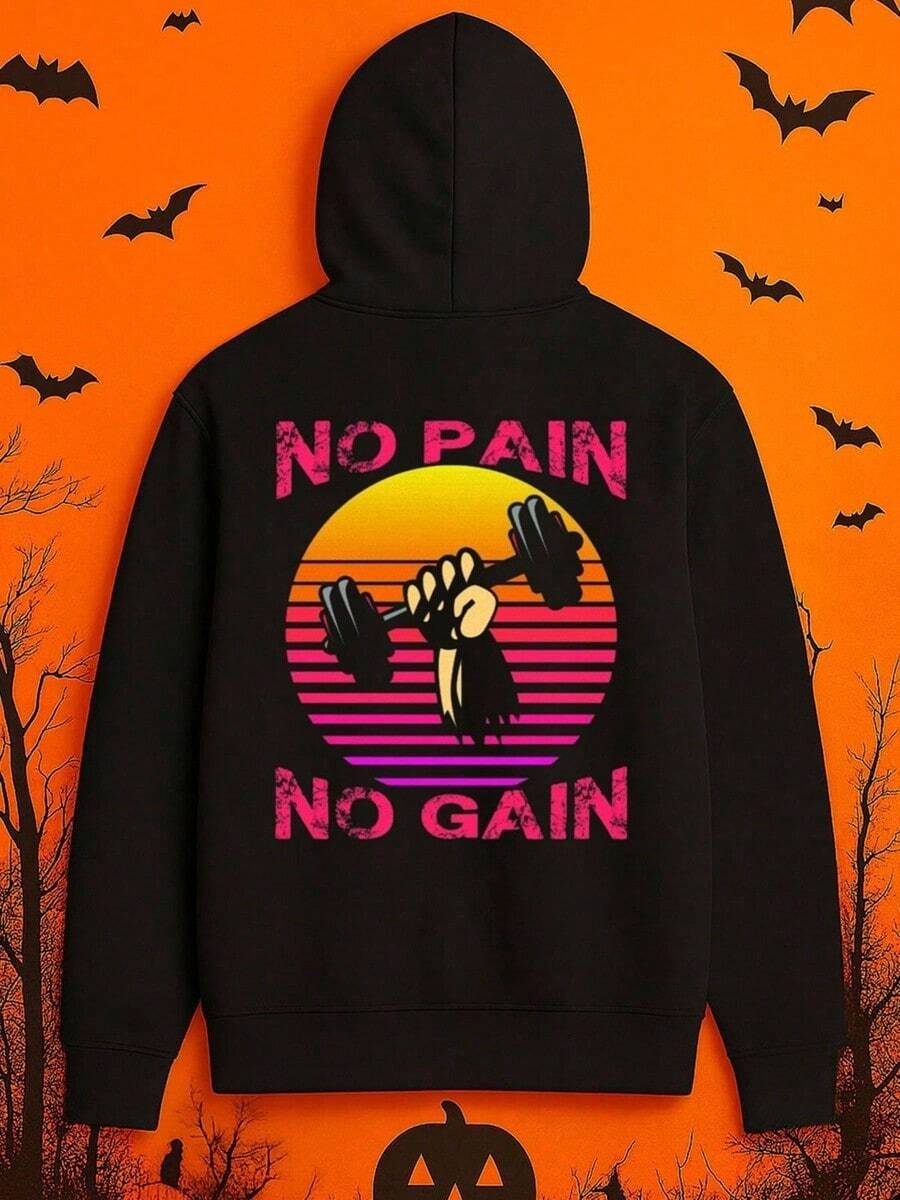 1 Pack Men'S Funny NO PAIN NO GAIN Motivational Hoodie With Bicep Graphic - Black Streetwear Sweatshirt, Polyester Casual Pullover For Gym, Halloween & Casual Attire, Comfortable Hooded Sweats (1),Fall Hoodies,Men's Fall Clothes,Street Wear,Halloween,Mens Hoodies,Y2k Clothes,Jesus Hoodie,Thanksgiving Day,Nightmare Before Christmas,Christmas - màu đen - Xem 1