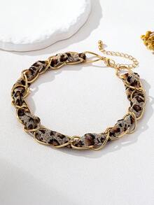 1pc Fashionable Personalized Metal Thick Chain Leopard Print Choker Necklace, Women Casual Accessory