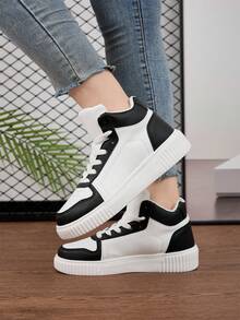 Women's Black & White High-Top Sneakers - Comfortable, Lightweight, Versatile Casual Shoes | High-Top Sneakers | Lightweight Athletic Shoes, Unisex - Black and White - View 4