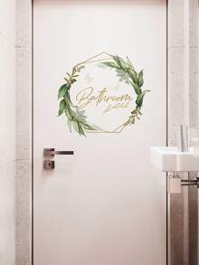 1pc Floral & English Text Wall Sticker, Self-Adhesive Decal For Bathroom, Toilet, Decoration